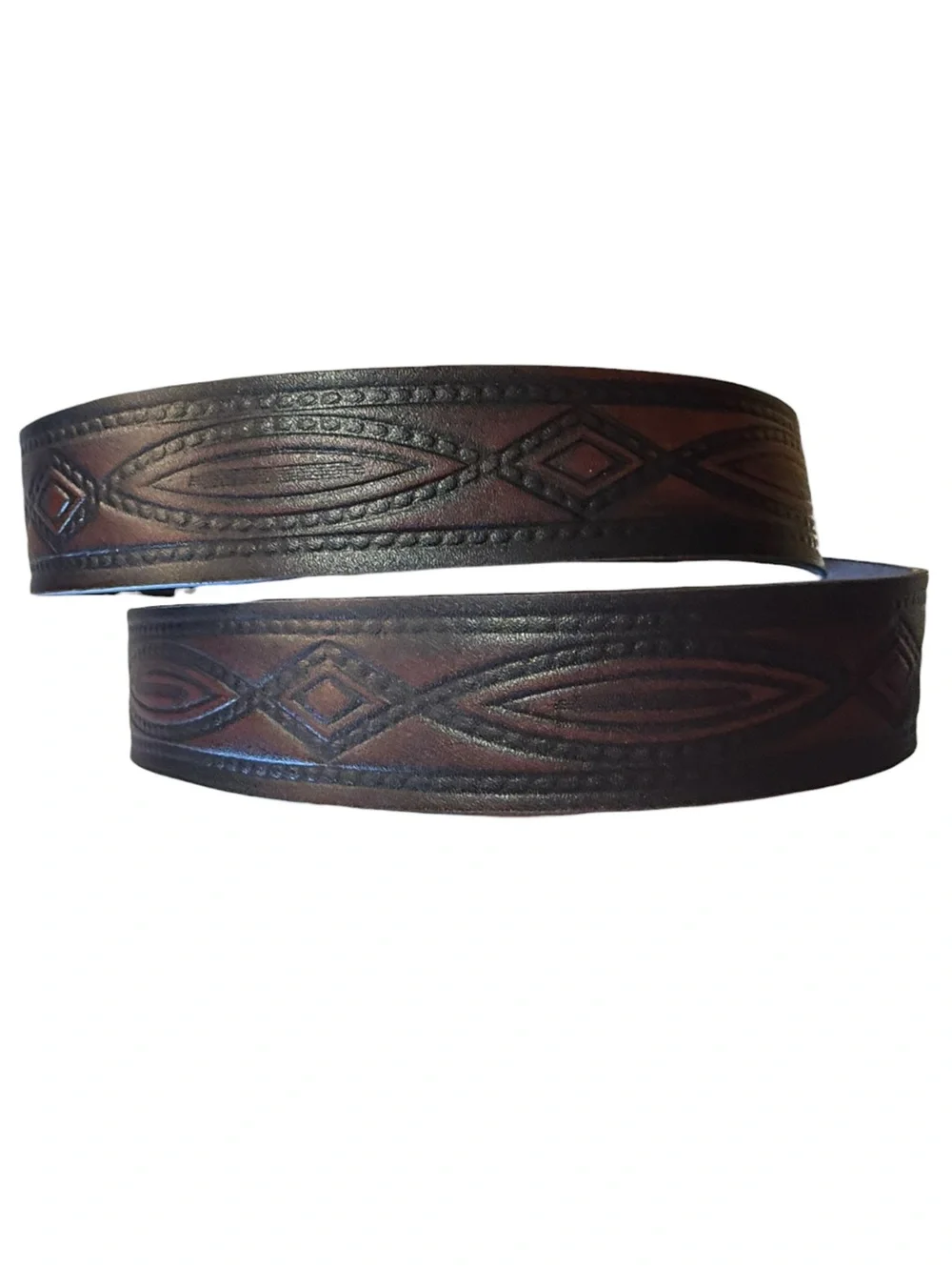 Wrangler Men’s Size 40 Tooled Dark Brown Leather Belt with Brass Buckle
